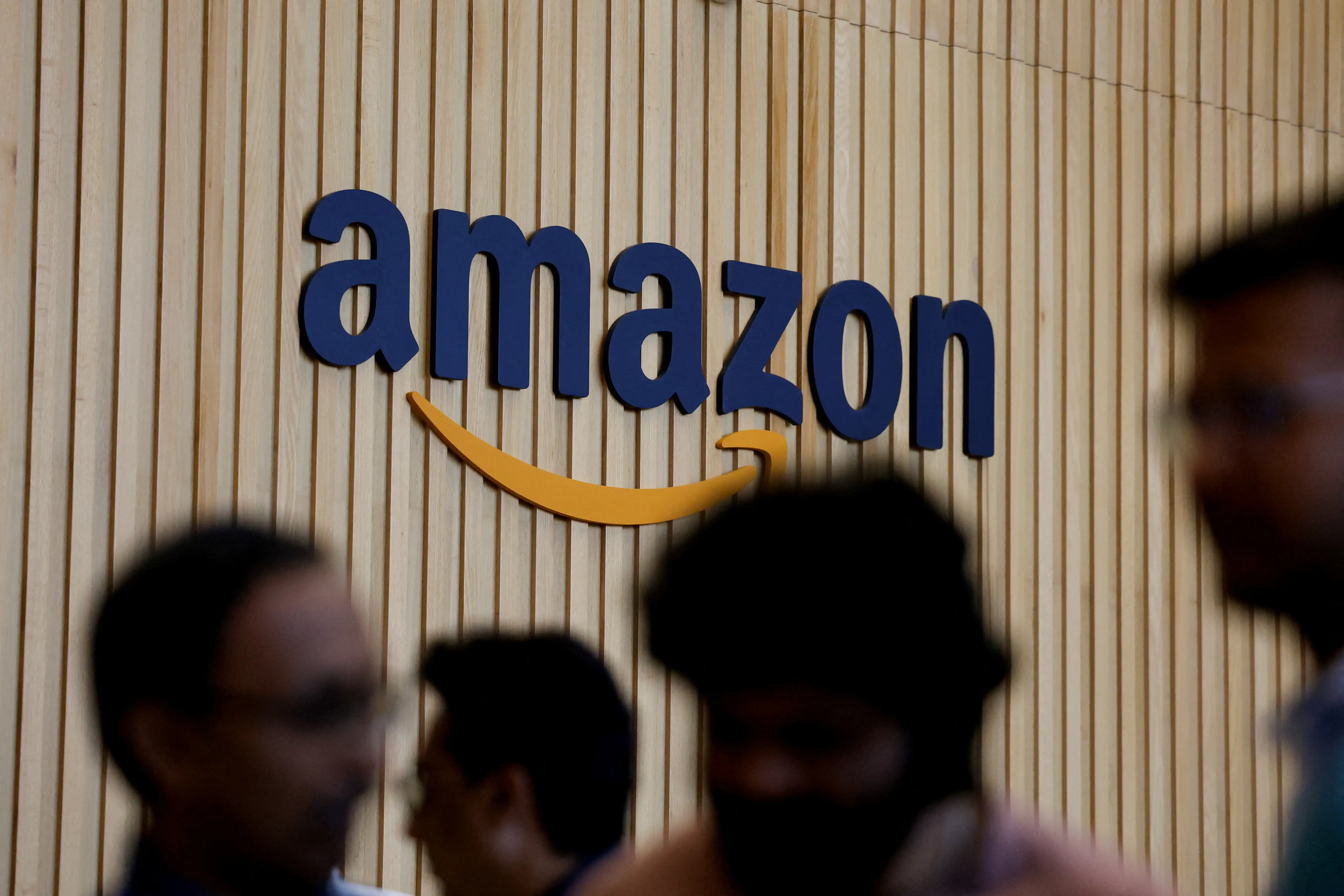 FILE PHOTO: The Amazon logo is seen at its newly inaugurated office in Bengaluru, India, February 23, 2026, REUTERS/Priyanshu Singh/File Photo